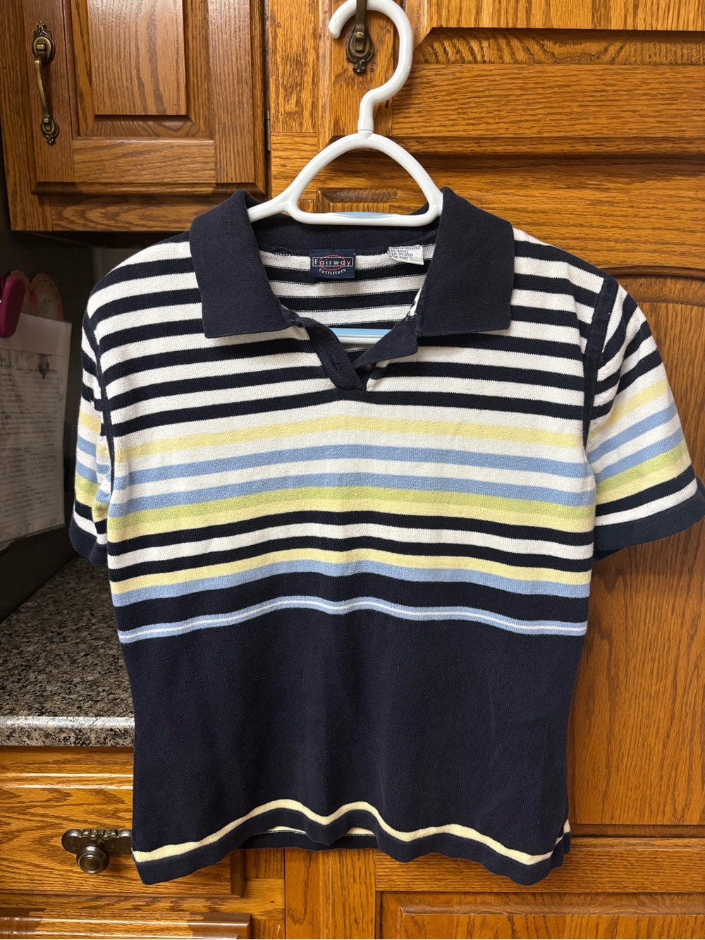 Nautica Girls Navy Multicolor Striped Polo